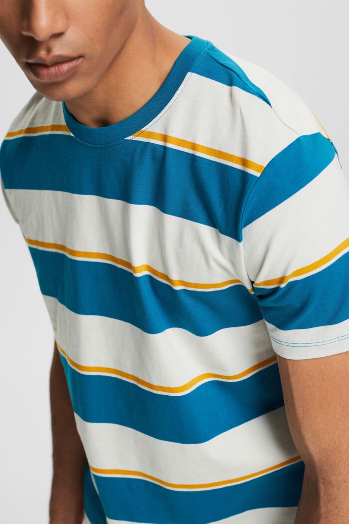 Jersey T-shirt met streepmotief, TEAL BLUE, overview