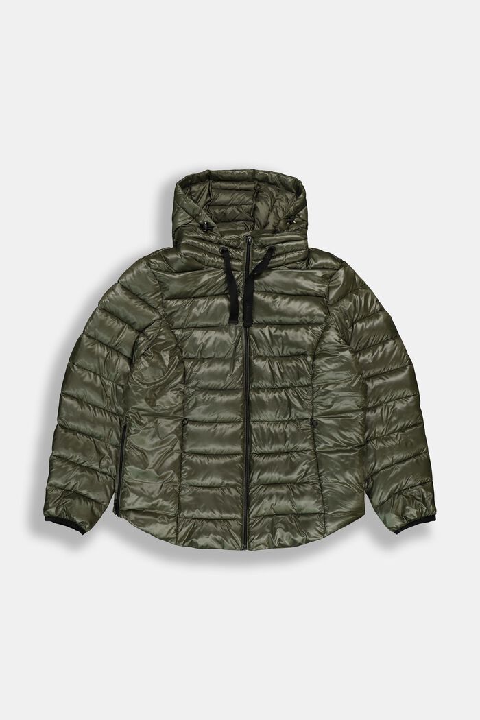 CURVY Recyclée : veste matelassée légère à capuche, DARK KHAKI, detail image number 0