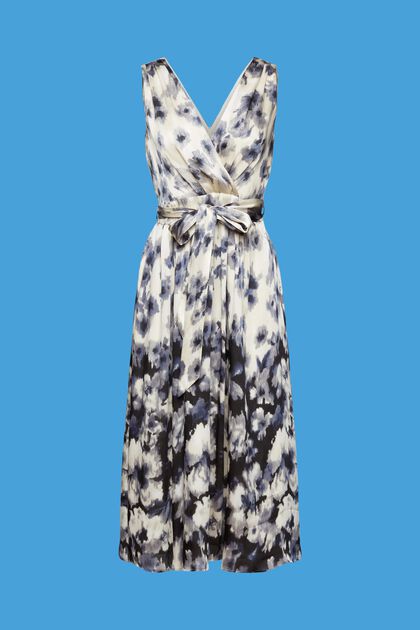 Mini-robe en satin froissé animée d’un imprimé floral, BLACK, overview