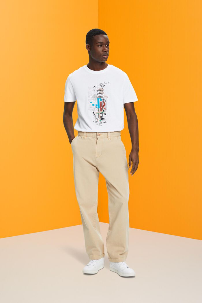 Slim fit katoenen shirt met print op de voorkant, WHITE, detail image number 4