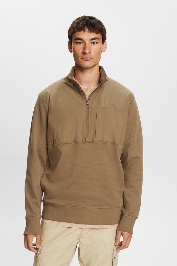 Sweatshirt met een halve rits, van een materiaalmix, BARK, detail image number 0