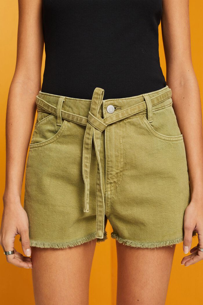Short en jean taille haute à nœud à la taille, PISTACHIO GREEN, detail image number 2