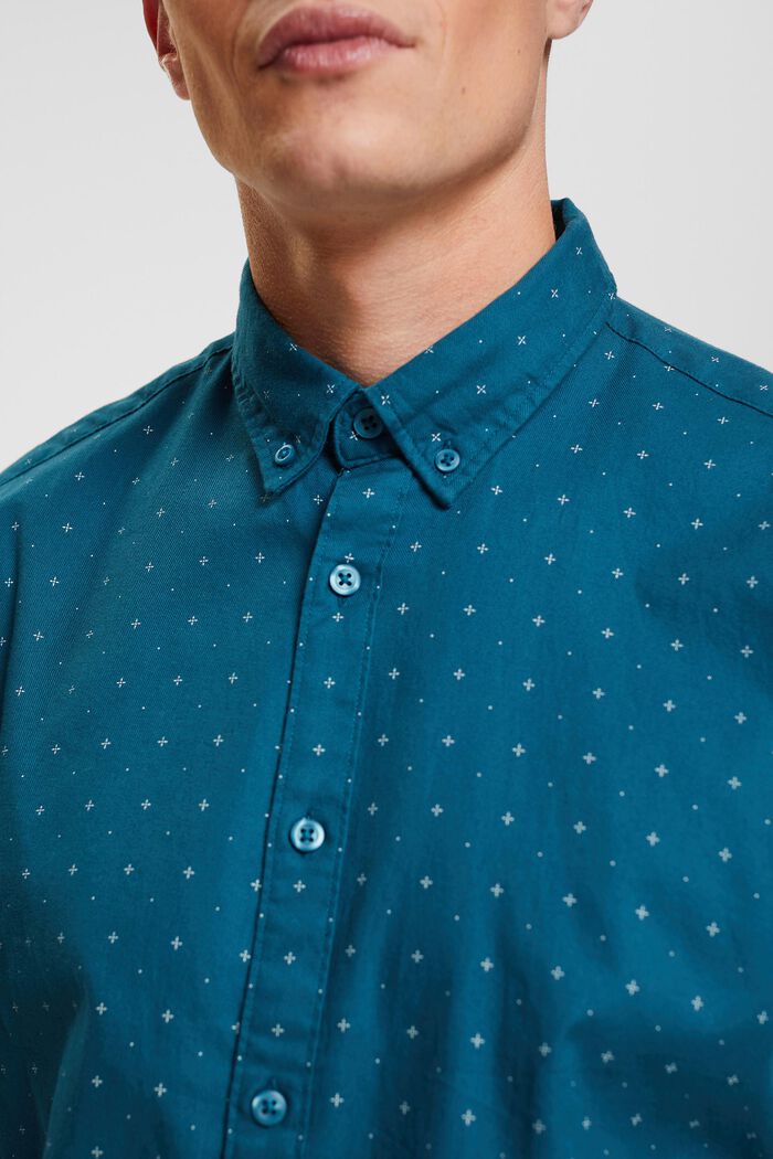 Overhemd met buttondownkraag en kleine print, DARK TURQUOISE, detail image number 2
