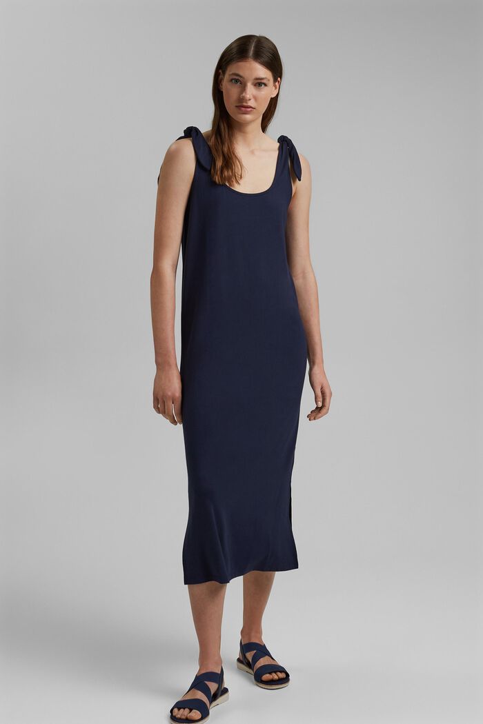 Jersey jurk met geknoopt effect, LENZING™ ECOVERO™, NAVY, detail image number 1