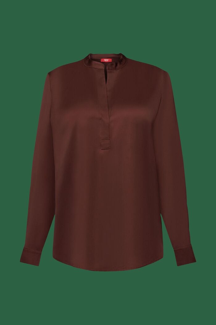 Satijnen blouse met V-hals, BROWN, detail image number 6