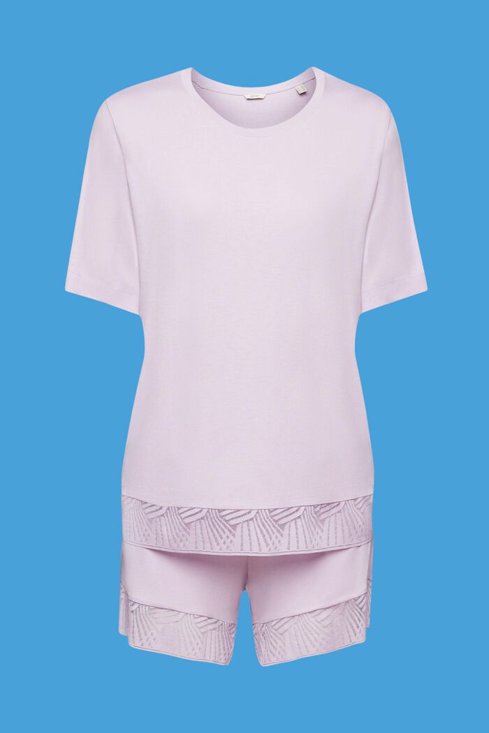 Ensemble de pyjama avec shorty agrémenté d’une passementerie en dentelle, VIOLET, detail image number 5