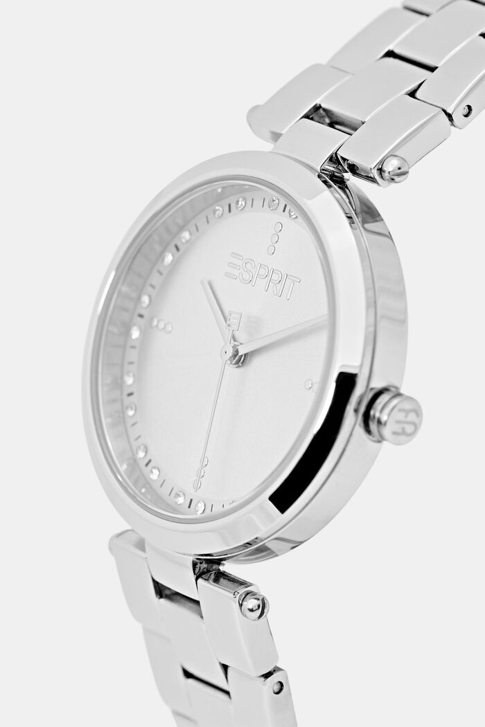 Edelstalen horloge met schakelbandje en zirkonia, SILVER, detail image number 1