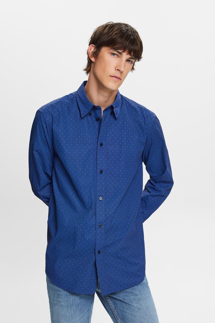 Chemise à col boutonné et motif, 100 % coton, BRIGHT BLUE, detail image number 0