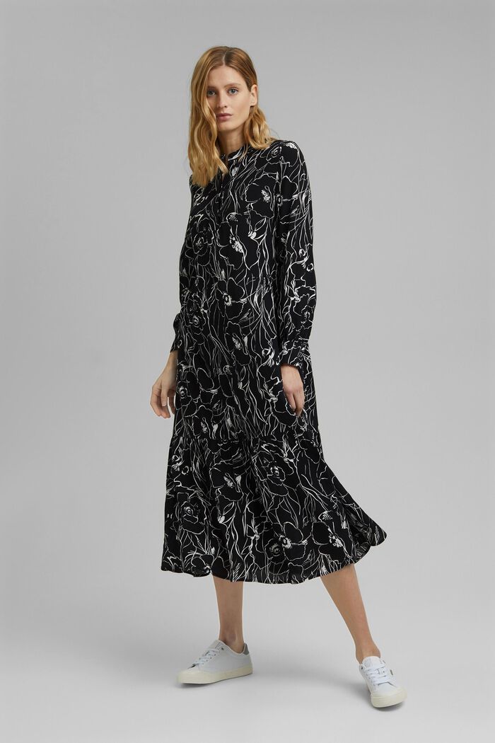 Midi-jurk met print en LENZING™ ECOVERO™, BLACK, detail image number 0