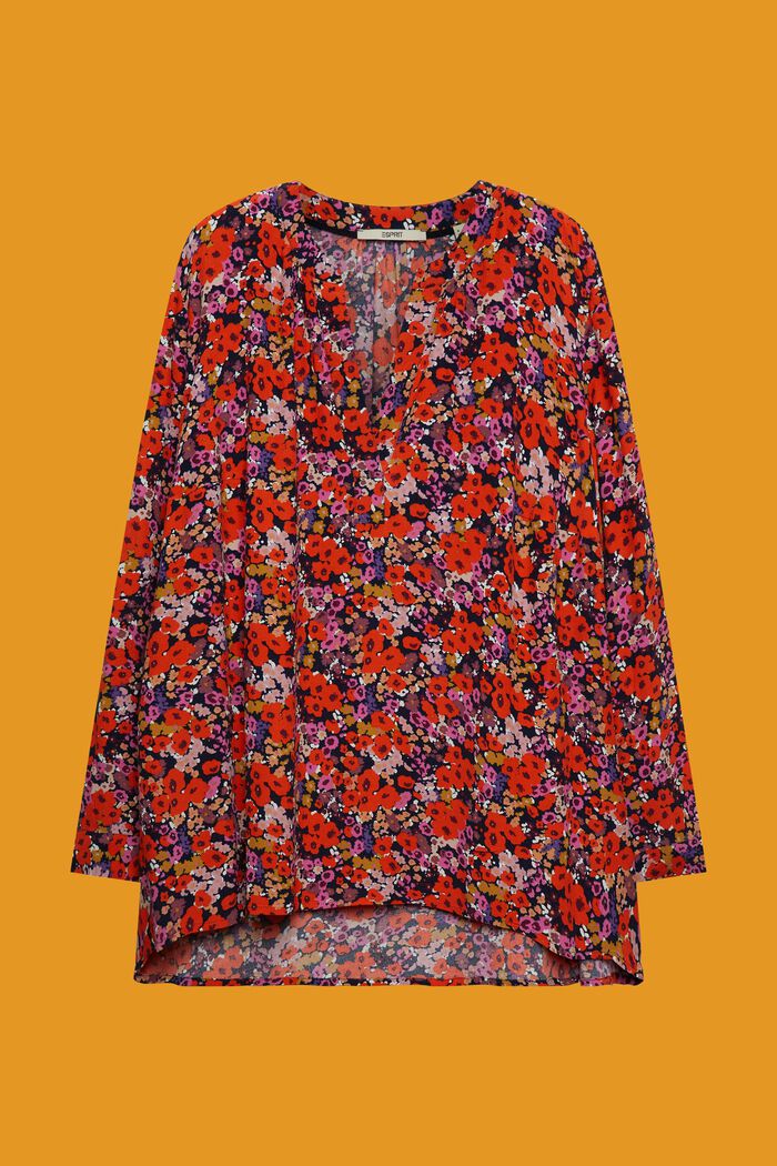 CURVY bloemige blouse met V-hals, NAVY, detail image number 0