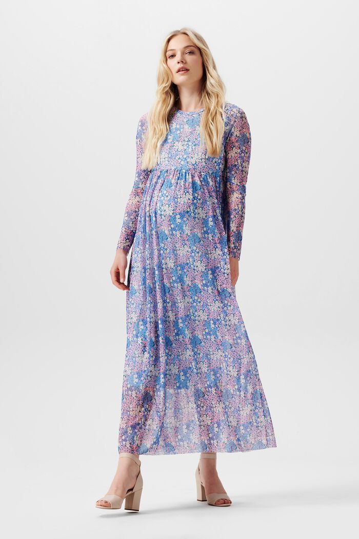 Mesh maxi-jurk met bloemenprint all-over, LIGHT BLUE, detail image number 0