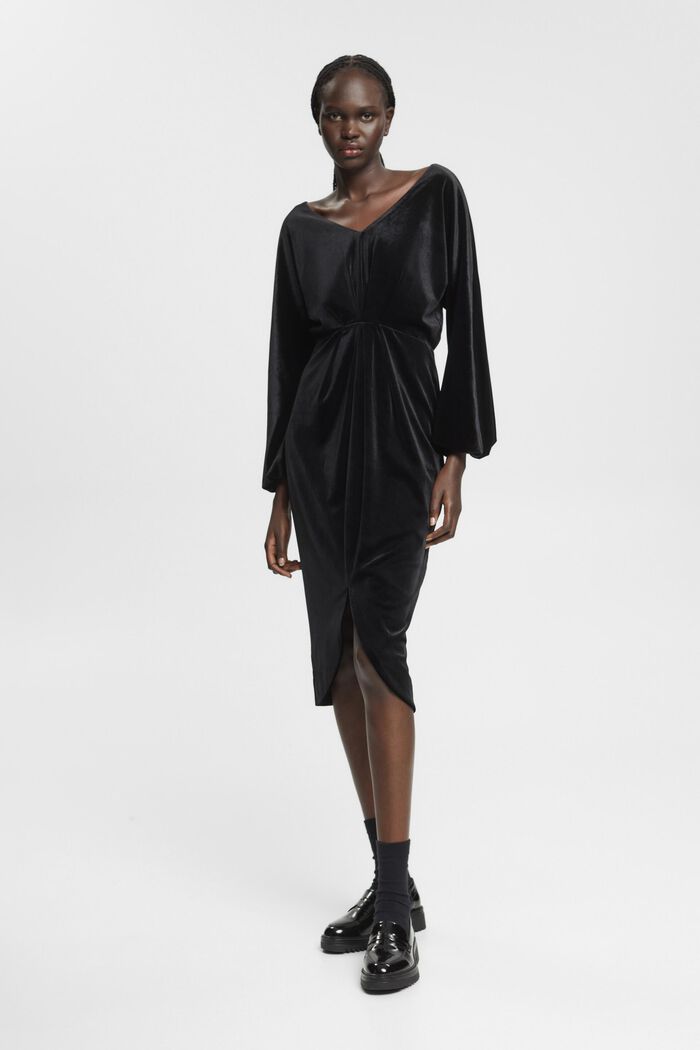 Fluwelen midi-jurk, BLACK, detail image number 5