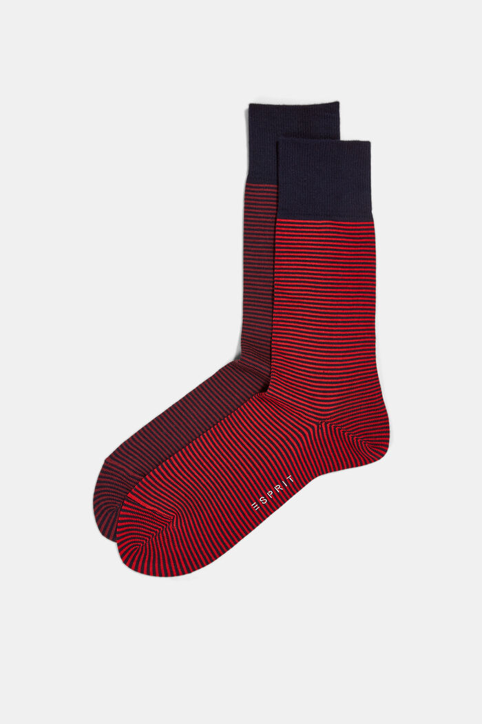 Set van 2 paar gestreepte sokken van een katoenmix, RED, detail image number 2