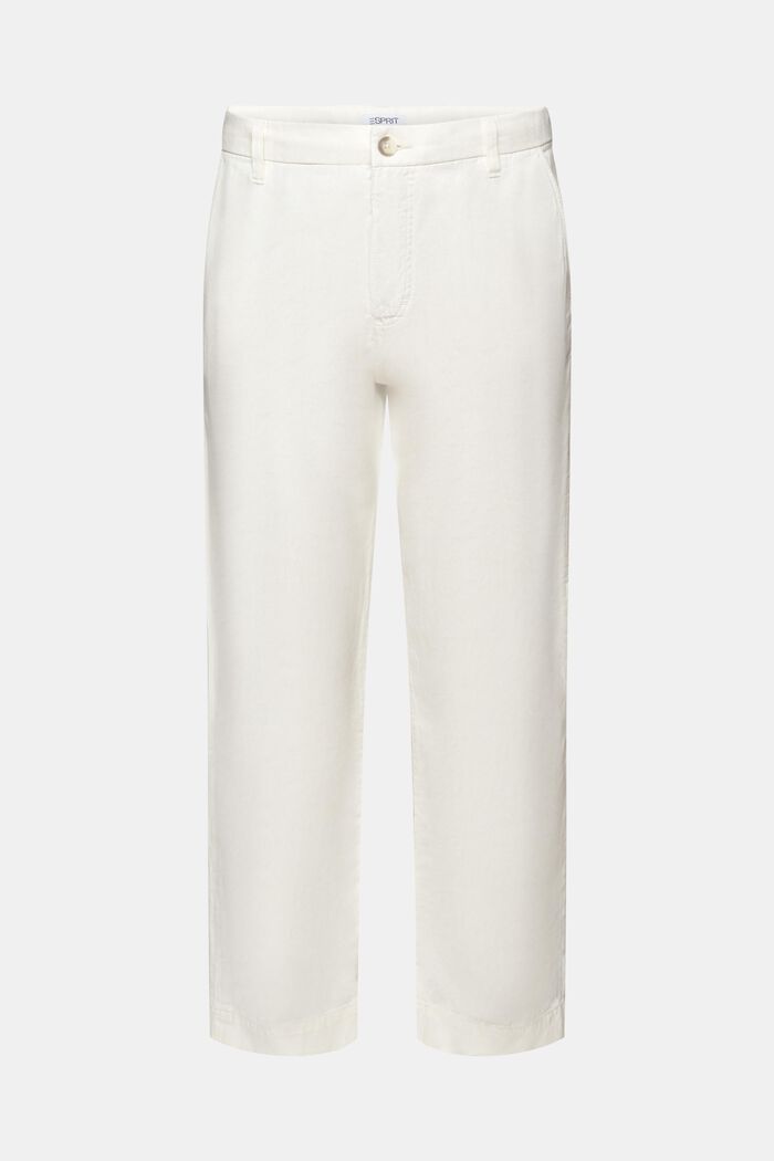 Pantalon de coupe droite en lin et coton, OFF WHITE, detail image number 7