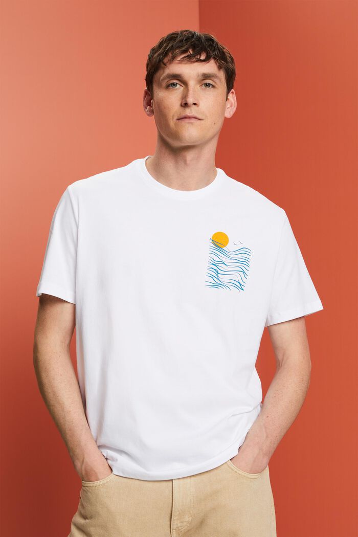 Jersey T-shirt met print op de borst, 100% katoen, WHITE, detail image number 0