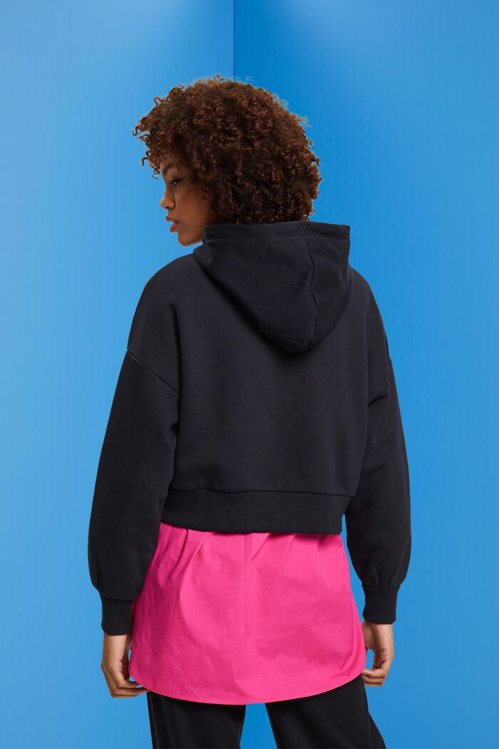 Kortere hoodie met doorlopende knoopsluiting, BLACK, detail image number 3