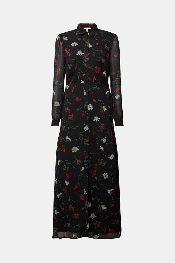 Gerecycled: jurk met crinkles en print, BLACK, detail image number 0