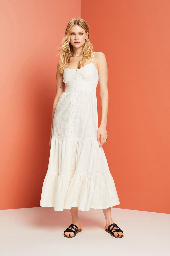 Gelaagde maxi-jurk met knopen aan de voorkant, WHITE, detail image number 4