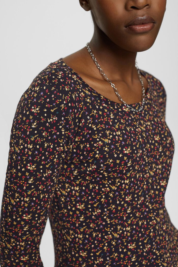 T-shirt à manches longues animé d’un motif floral, BLACK, detail image number 2