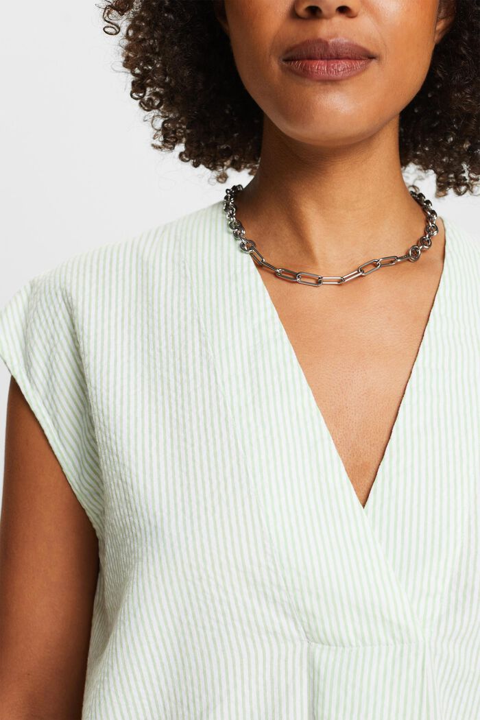 Gestreepte katoenen blouse met V-hals, LIGHT GREEN, detail image number 3