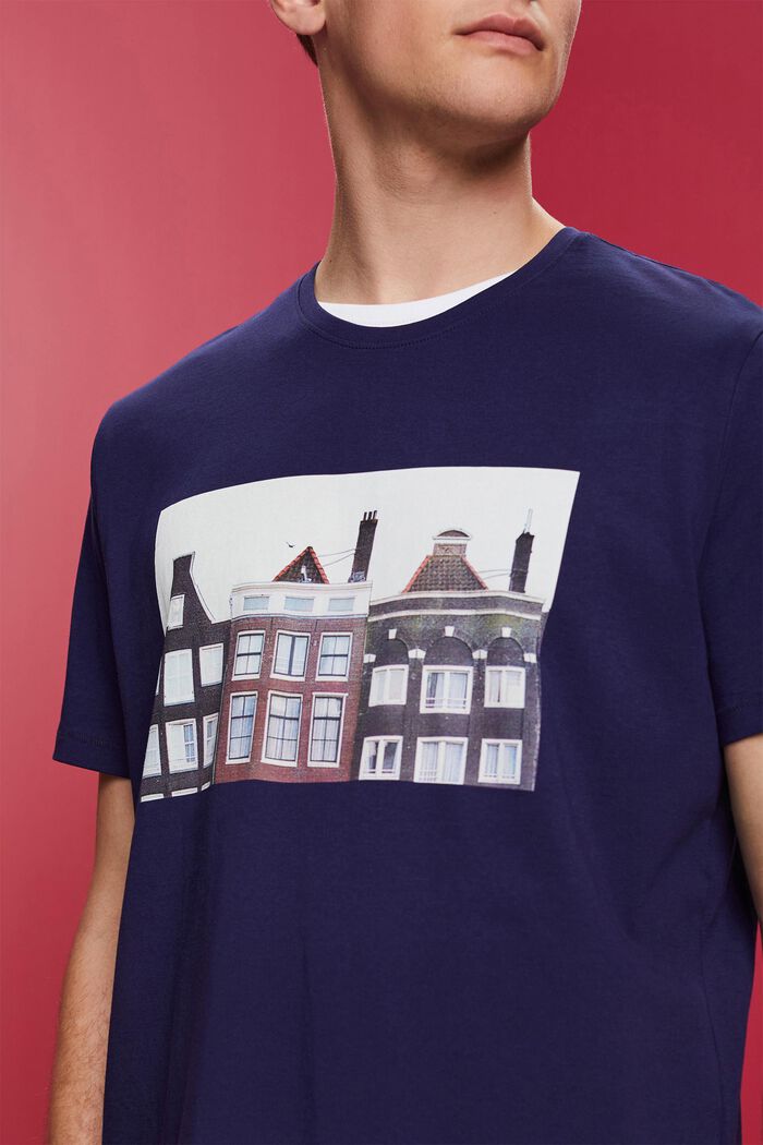 T-shirt met ronde hals en print, 100% katoen, DARK BLUE, detail image number 2