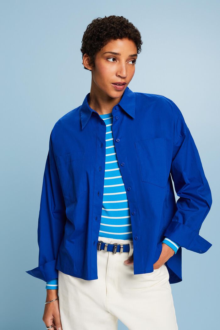 Overhemd van katoen-popeline met knoopsluiting, BRIGHT BLUE, detail image number 0