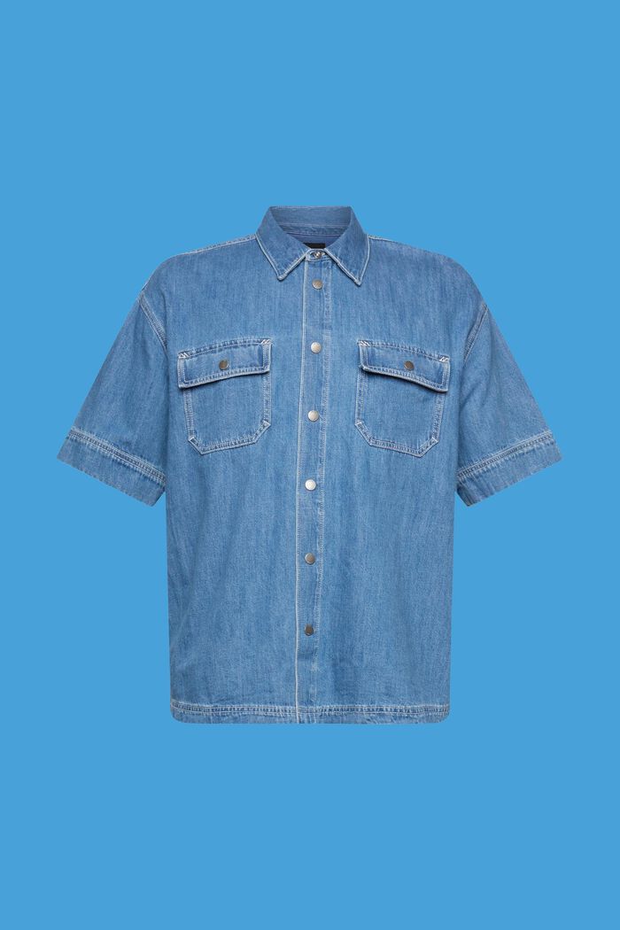 Chemise en jean de coupe carrée à manches courtes, BLUE MEDIUM WASHED, detail image number 6