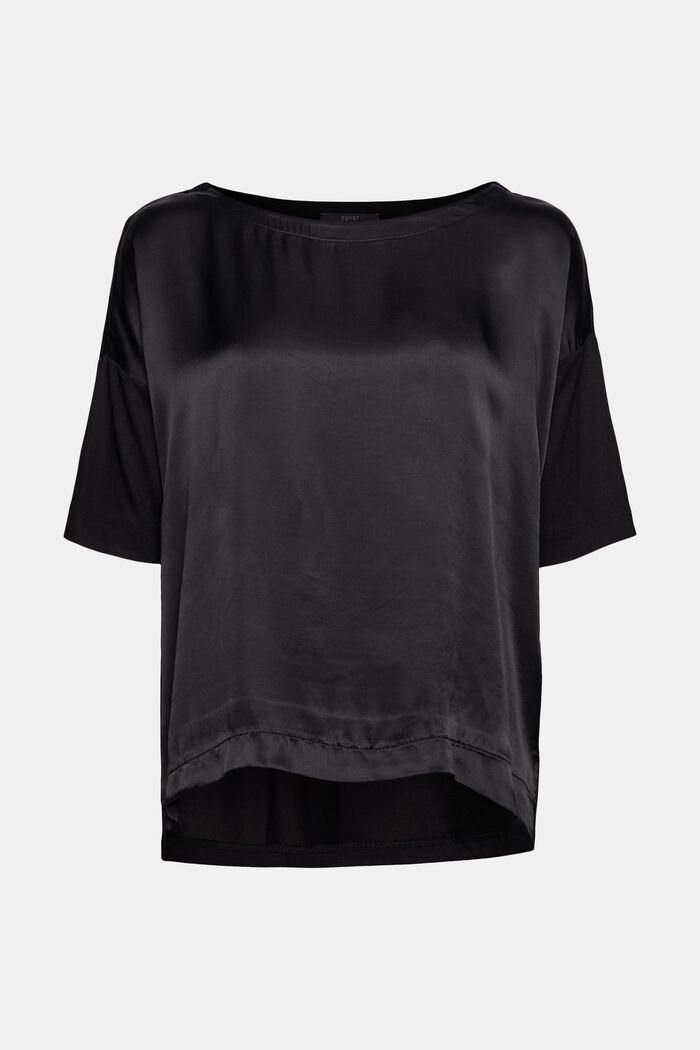 T-shirt en mélange de matières, LENZING™ ECOVERO™, BLACK, overview