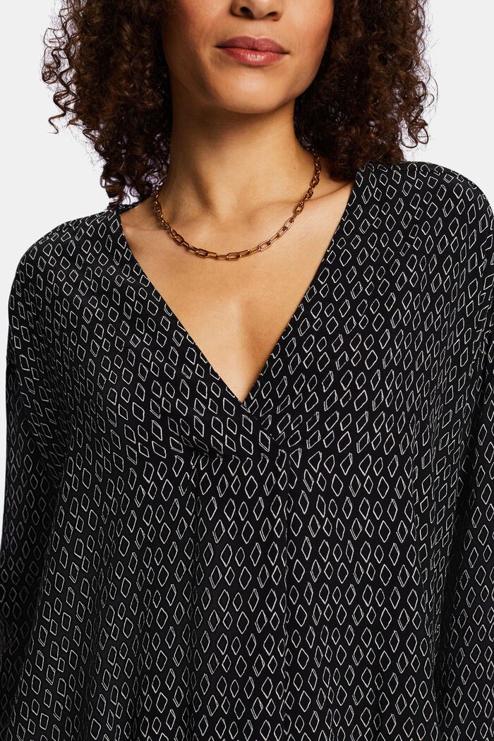 Crêpe blouse met V-hals en print, BLACK, detail image number 2