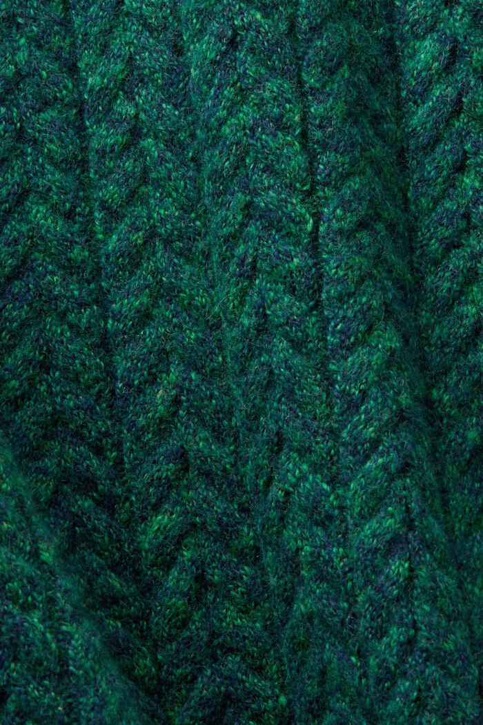 Gemêleerde trui met kabelpatroon en ronde hals, GREEN, detail image number 5