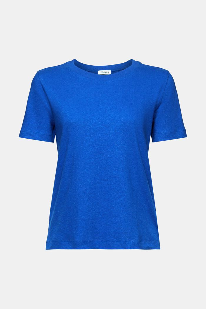 T-shirt van katoen en linnen, BRIGHT BLUE, detail image number 6
