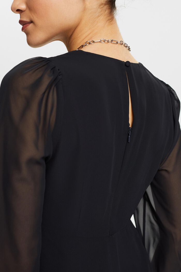 Chiffon mini-jurk met V-hals, BLACK, detail image number 3