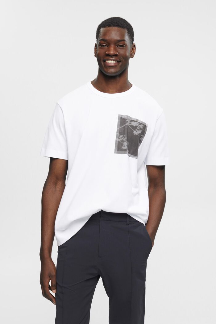 Katoenen T-shirt met print op de borst, WHITE, detail image number 0