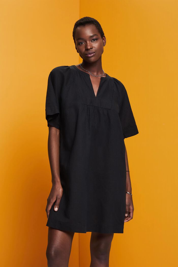 Mini-jurk, mix van katoen en linnen, BLACK, detail image number 0