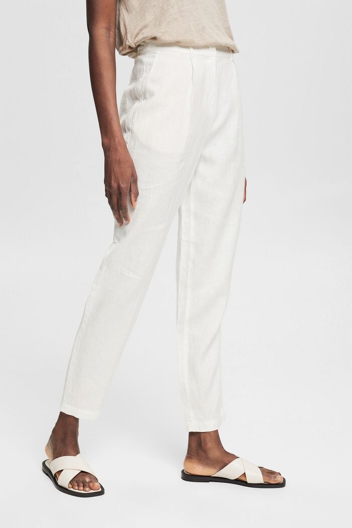 Pantalon 100 % lin, WHITE, overview