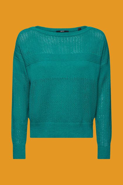 Pull-over en maille pointelle de coton, EMERALD GREEN, overview