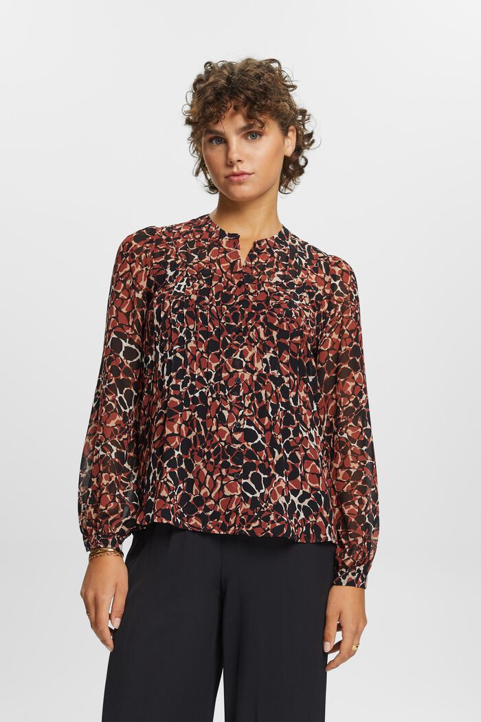 Gerecycled: chiffon blouse met motief, RUST BROWN, detail image number 2