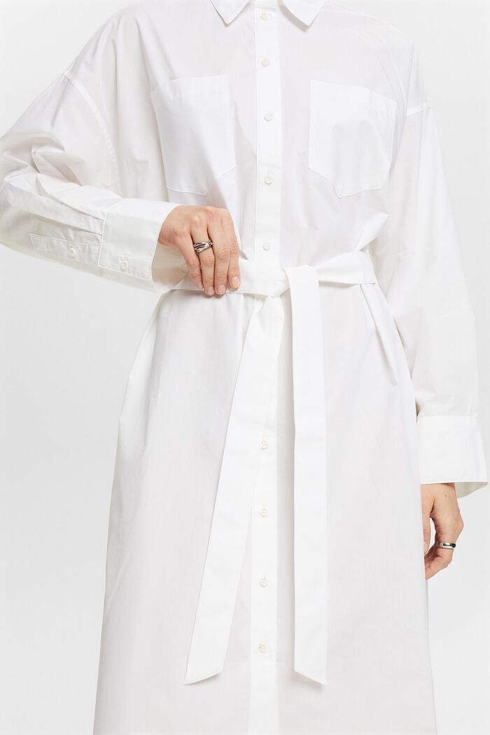 Robe-chemise en popeline dotée d’une ceinture, WHITE, detail image number 3