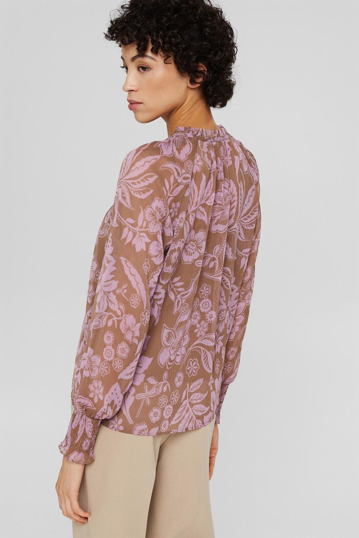 Gesmokte chiffon blouse met ruches, TAUPE, detail image number 3