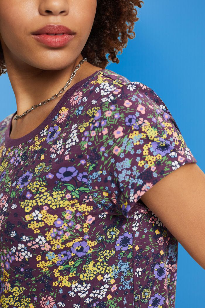 Katoenen shirt met bloemenprint, DARK PURPLE, detail image number 2