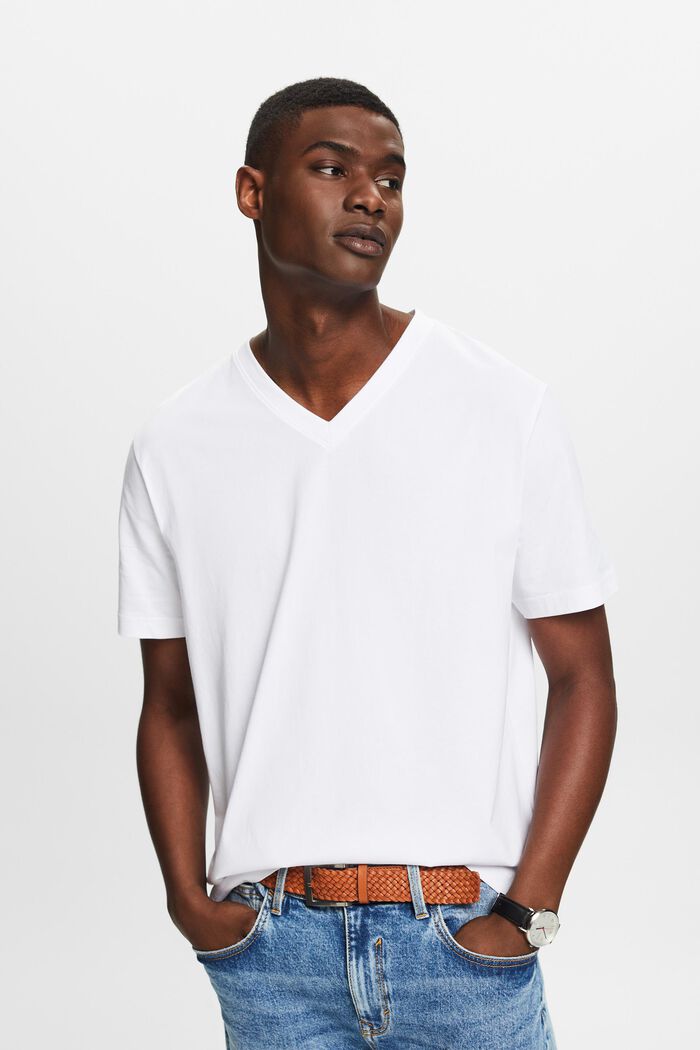 T-shirt met V-hals van organic cotton, WHITE, detail image number 0