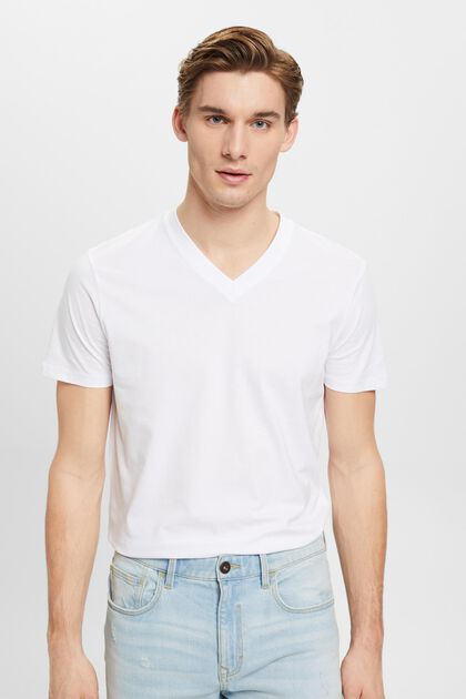 Slim fit katoenen shirt met V-hals, WHITE, overview