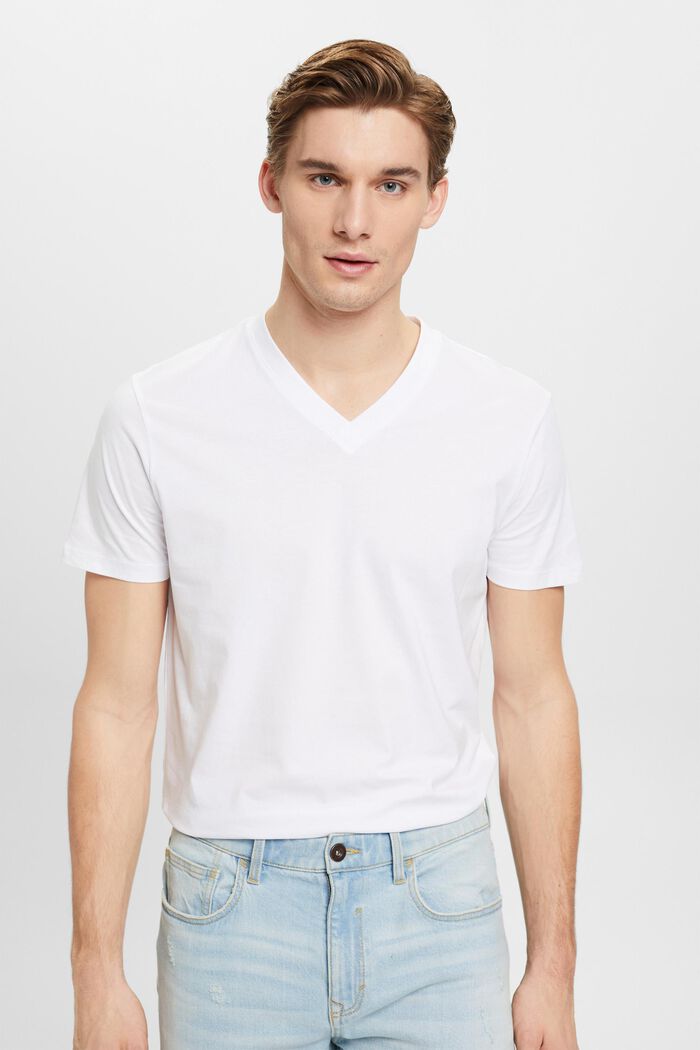 Slim fit katoenen shirt met V-hals, WHITE, detail image number 0