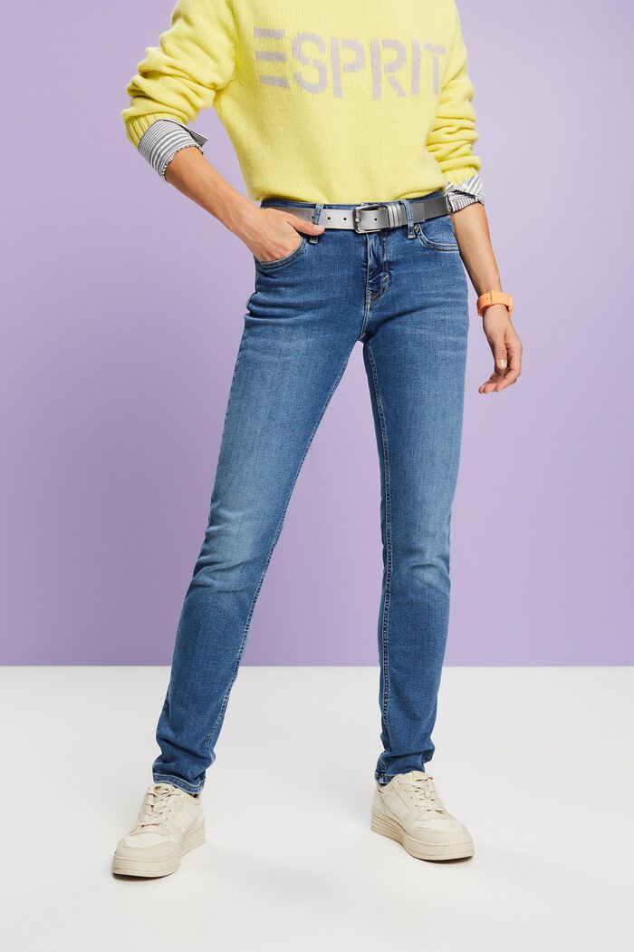 Slim fit jeans met middelhoge taille, BLUE MEDIUM WASHED, detail image number 0
