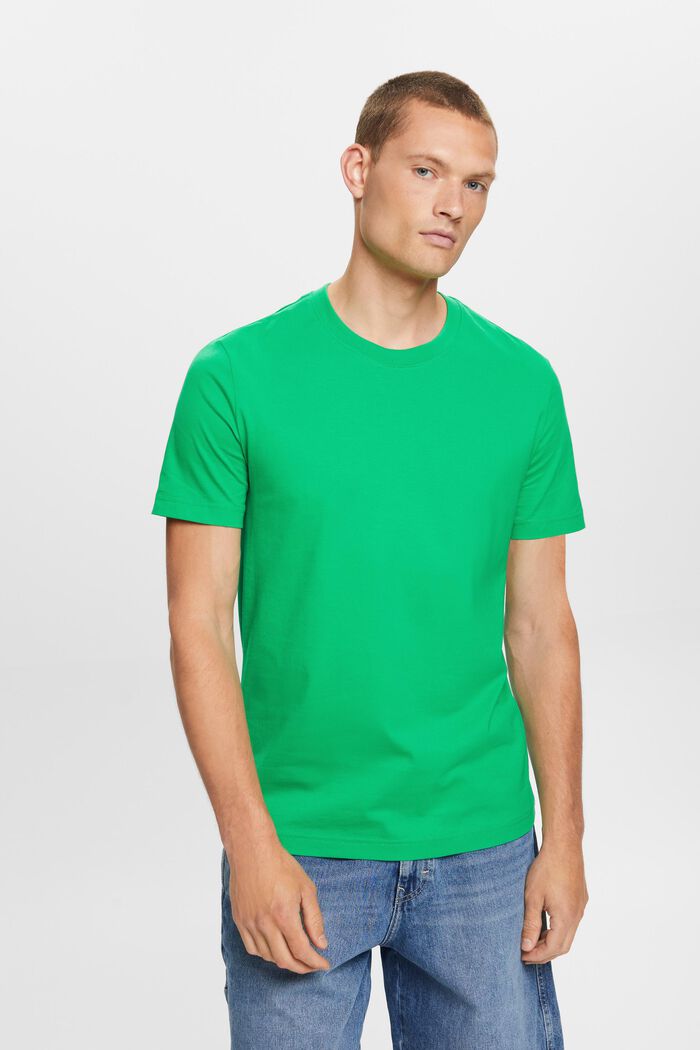 T-shirt van pima katoen-jersey met ronde hals, GREEN, detail image number 0