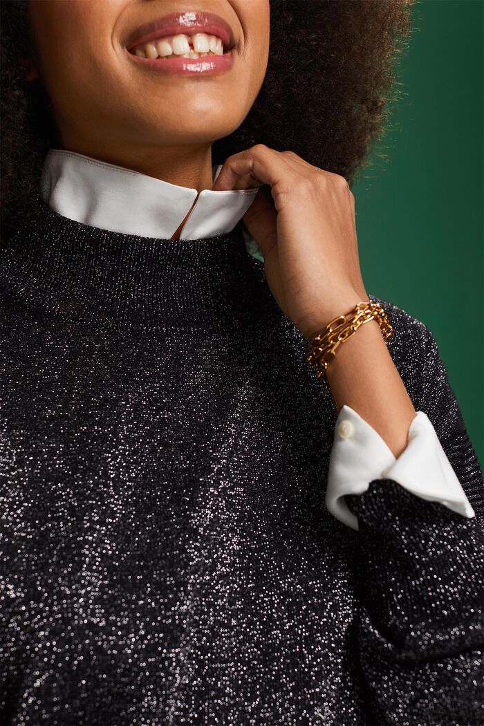 Glinsterende trui met opstaande kraag, BLACK, detail image number 3
