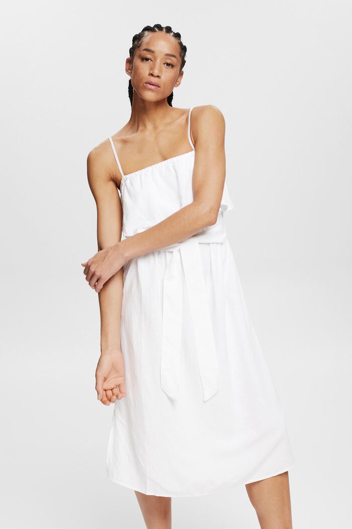 Met linnen: jurk met verstelbare schouderbandjes, WHITE, detail image number 0