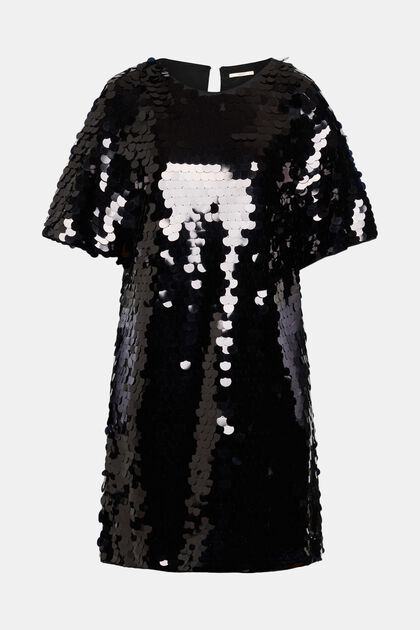 Mini-jurk met grote pailletten, LENZING™ ECOVERO™, BLACK, overview