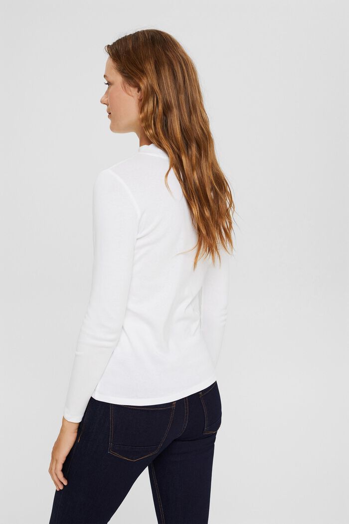T-shirt à manches longues et col droit, 100 % coton biologique, WHITE, detail image number 3