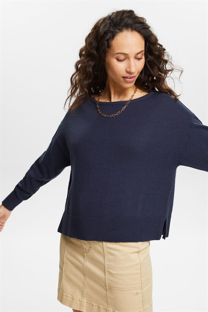 Sweater van katoen en linnen, NAVY, detail image number 4